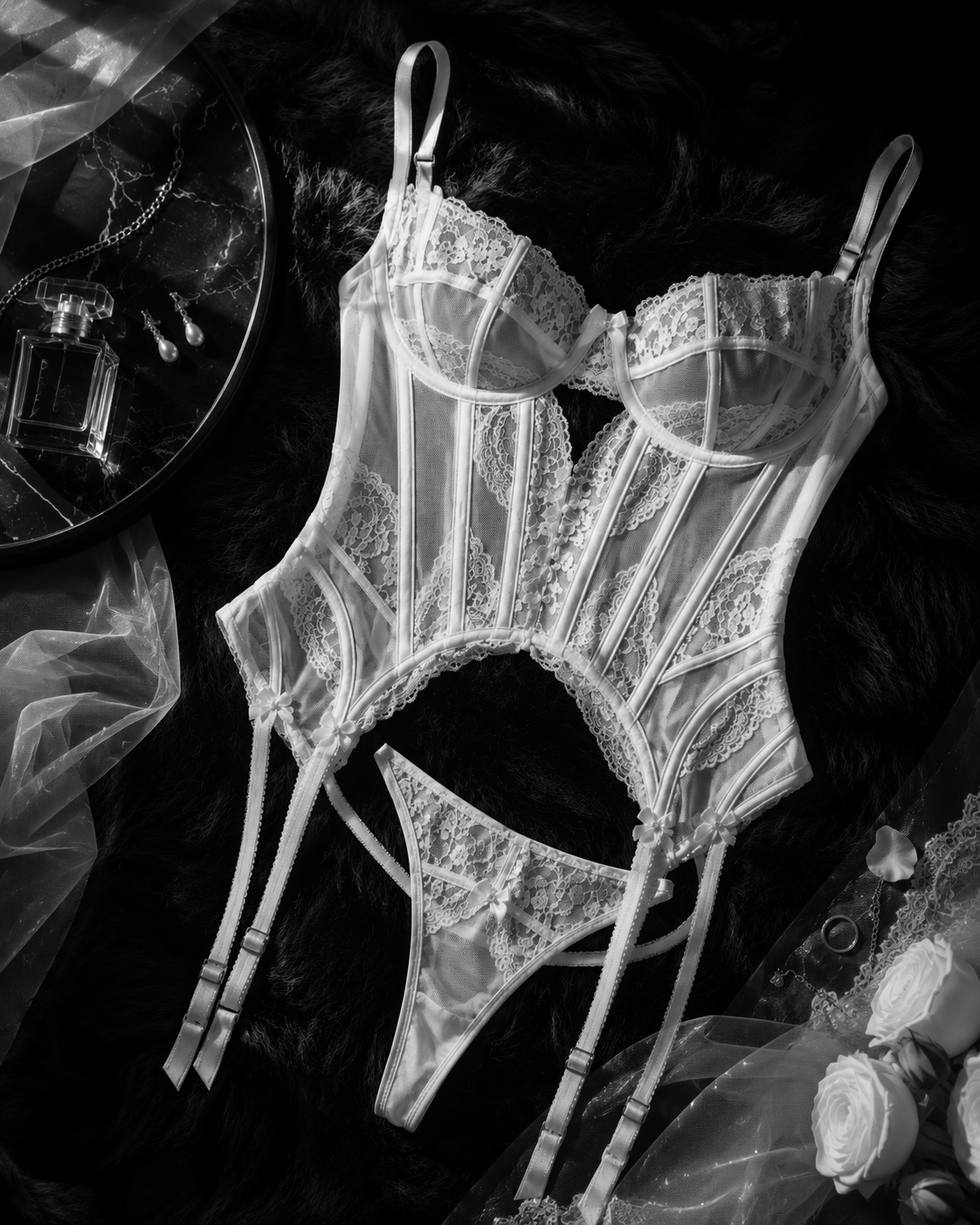 Ivoorkleurige bruidslingerie uit de client closet van de boudoirstudio